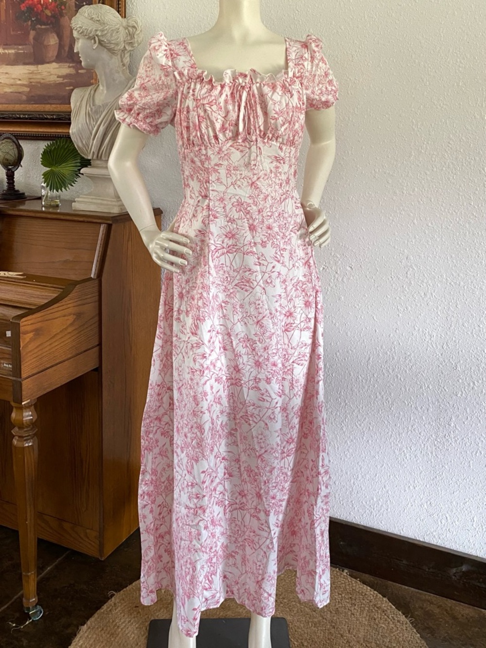Women’s Pink Floral Square-Neck Maxi Dress